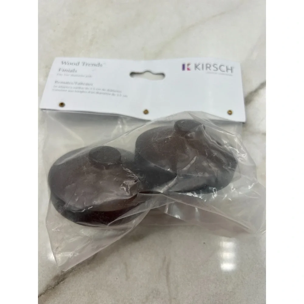 Kirsch Wood Curtain Finials Trends Fits 1 3/8 Inch Dark Brown Wren Pair